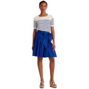 Lauren Ralph Lauren Black Label Sapphire Stretch Cotton A-Line Self-Tie Skirt, 4